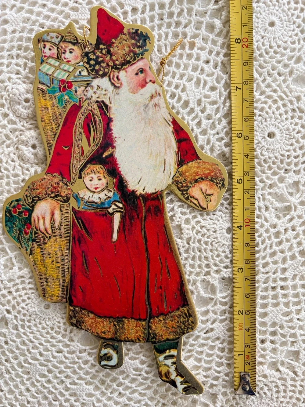 4 Vintage 1987 Die Cut Santa Claus Hanging Ornaments Father Christmas Victorian